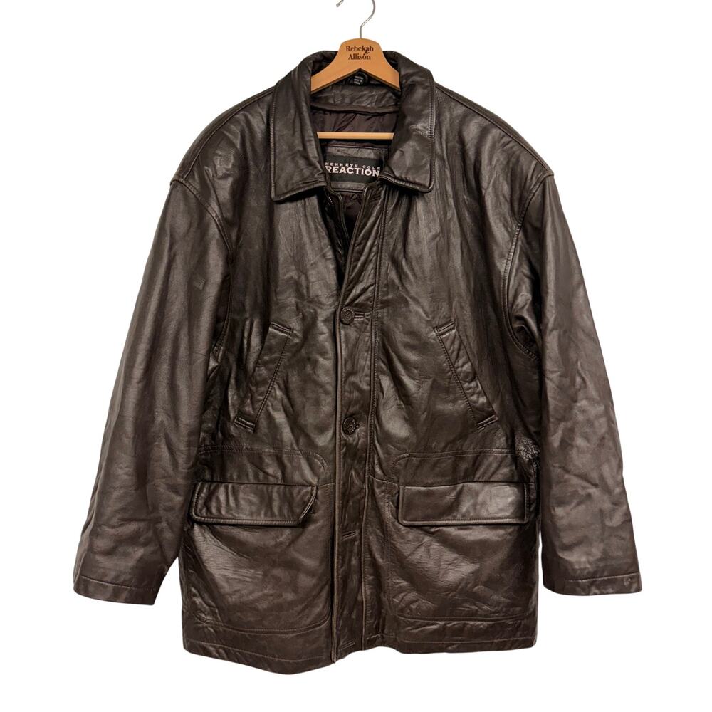 VTG Kenneth Cole Dark Chocolate Brown Leather Jacket MEN'S SZ LARGE Coat Y2K